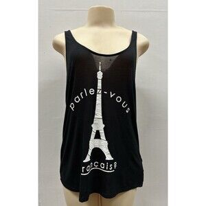 Divided H&M Basic women size L black tank top parlez vous francais Eiffel Tower